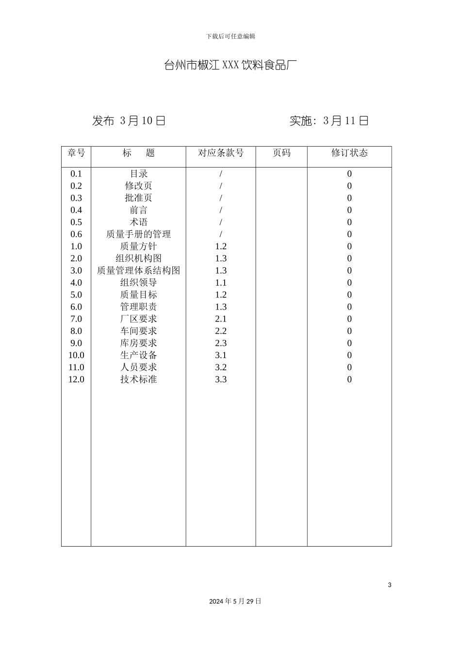 台州饮料食品厂质量手册_第3页