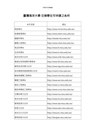 台湾海洋大学交换学生可申请之系所模板