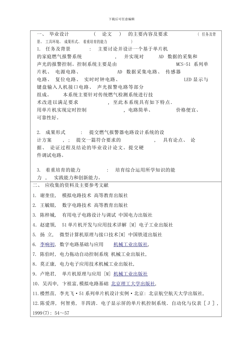 合肥工业大学毕业设计论文任务书样本_第2页