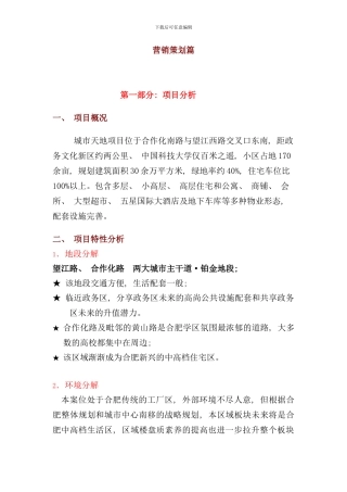 合肥市城市天地项目营销策划方案