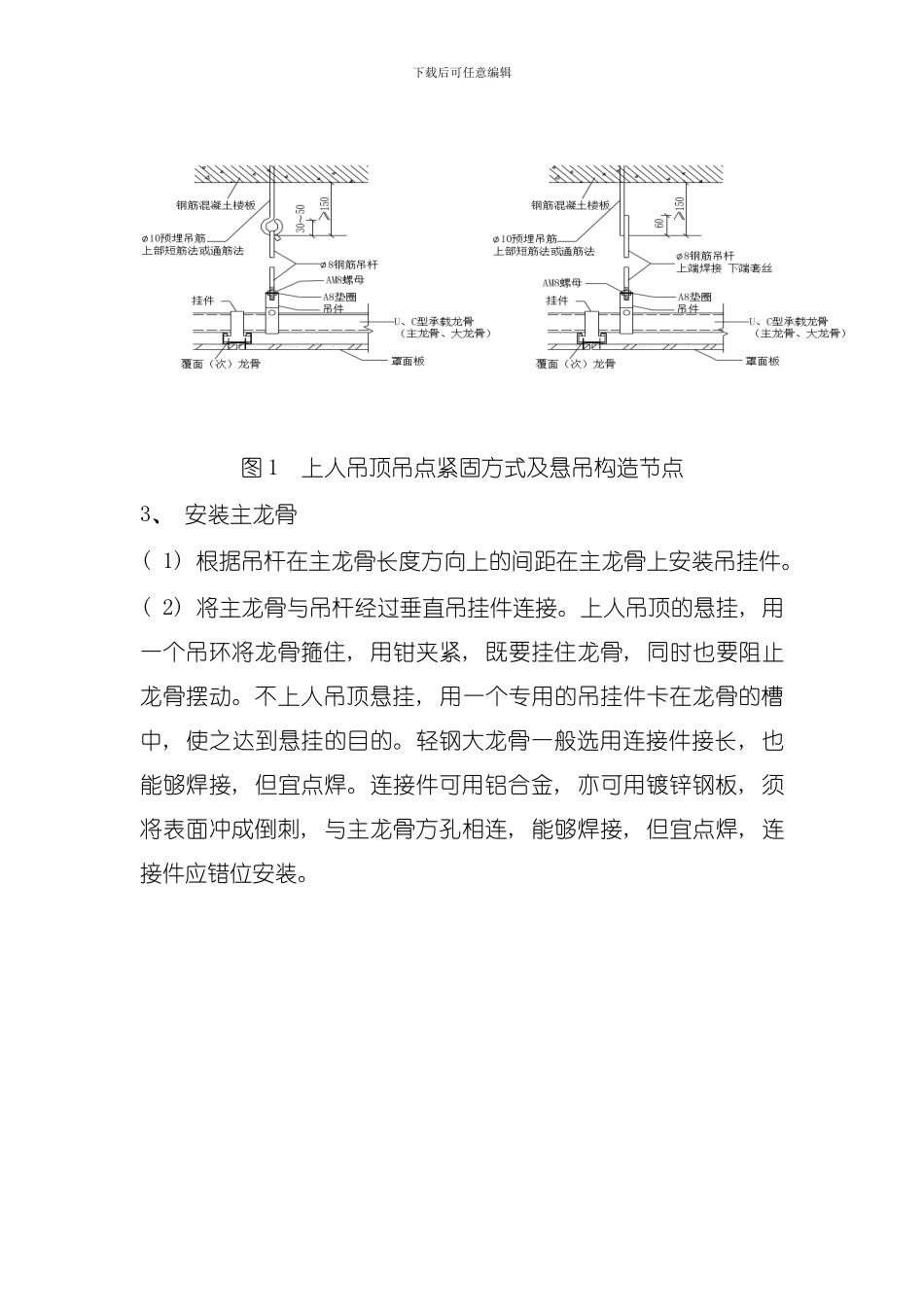 吊顶轻钢龙骨石膏板施工方案模板_第3页