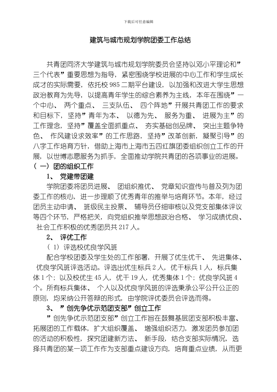 同济大学建筑与城市规划学院团委工作总结模板_第1页