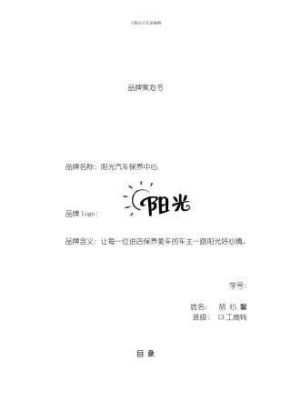 品牌策划书专业资料模板