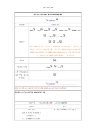 哈尔滨工业大学结构工程专业课试题资料清单模板