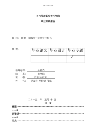 唯美一刻婚庆公司创业计划书模板