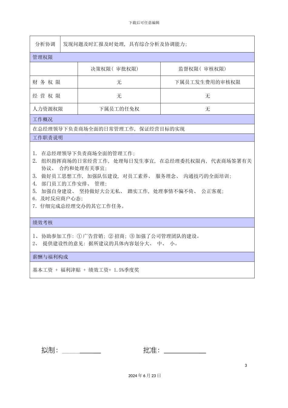商场商服经理职位说明书_第3页
