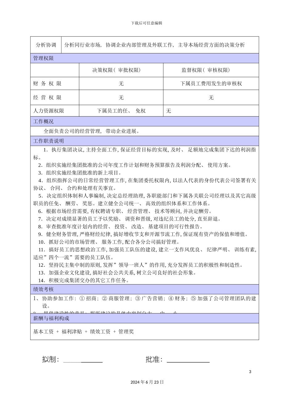 商场总经理职位说明书_第3页