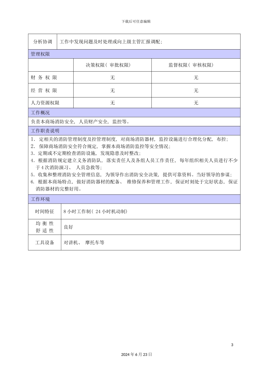 商场消防专员职位说明书_第3页