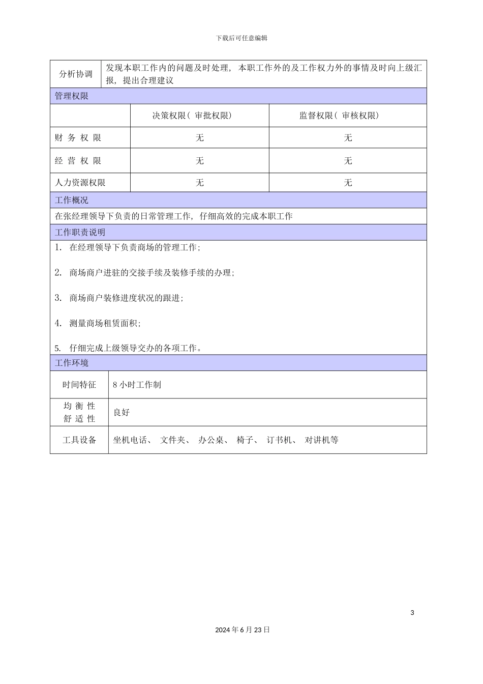 商场物业副主任职位说明书_第3页