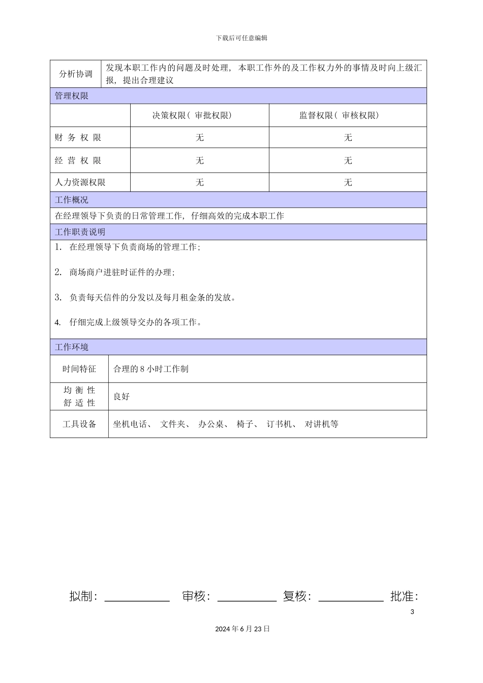商场物业管理员职位说明书_第3页