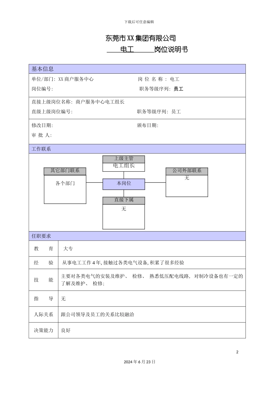 商场电工职位说明书_第2页