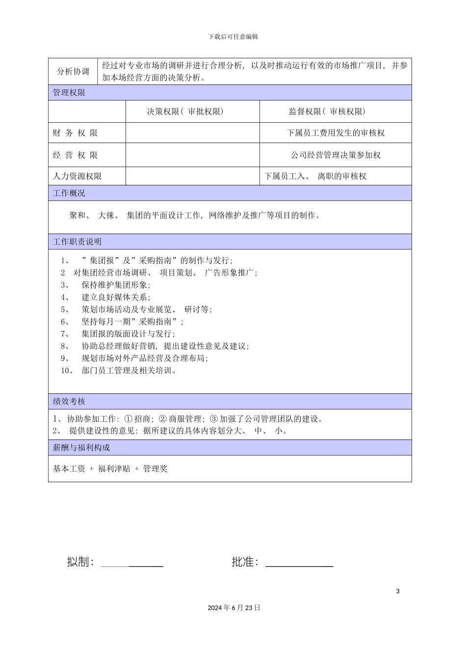 商场策划部主管职位说明书_第3页