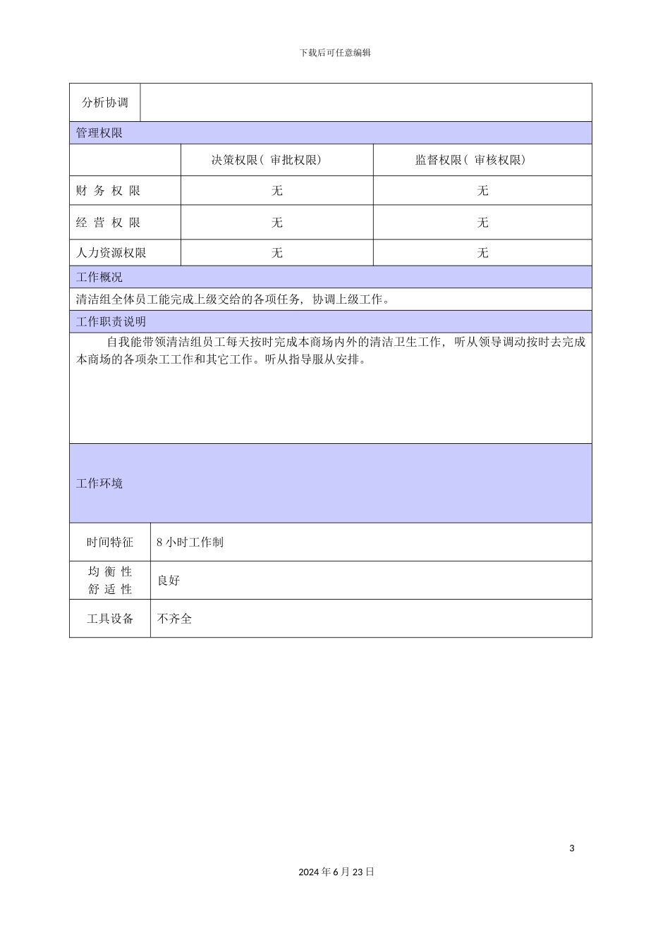 商场清洁工职位说明书_第3页