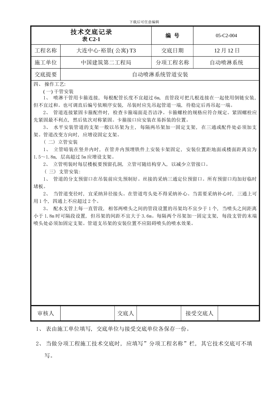 喷淋管道施工技术交底样本_第2页