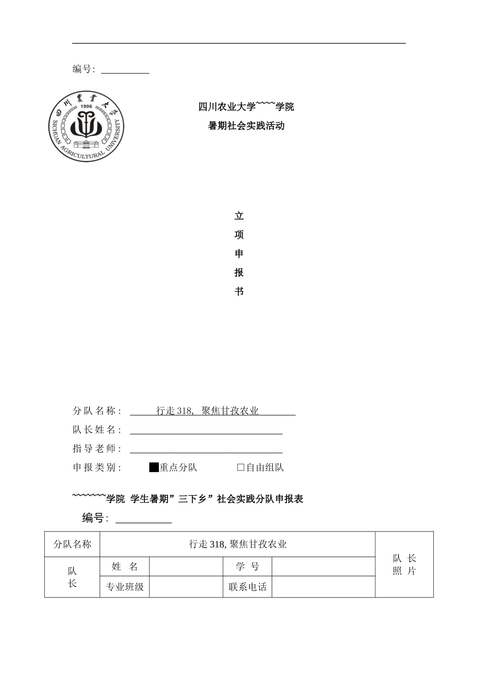 四川农业大学暑期社会实践方案样本_第1页