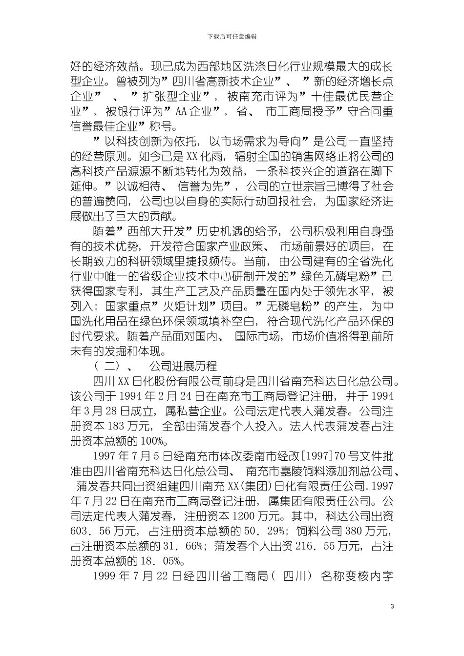 四川日化股份有限公司商业计划书_第3页