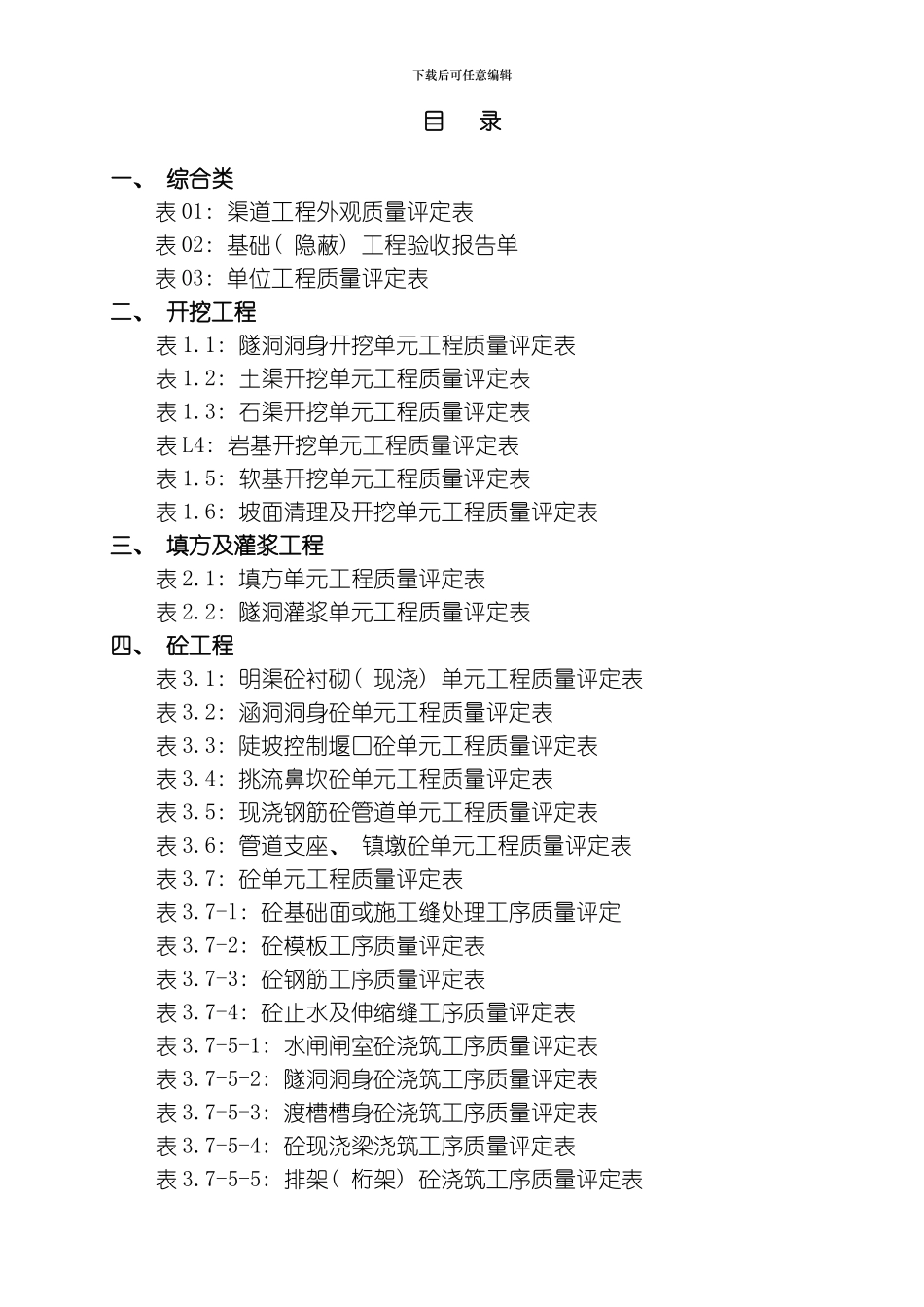 四川省渠道工程施工质量评定表模板_第2页