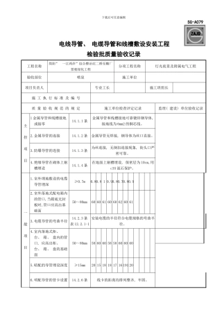四川第二版工程资料表格SGA电线导管电缆导管和线槽敷设安装工程检验批质量验收记录样本