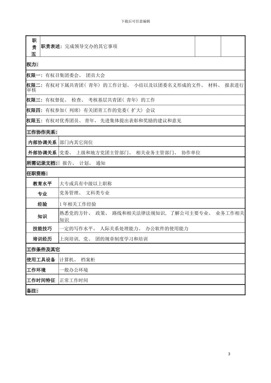 团委书记岗位说明书_第3页