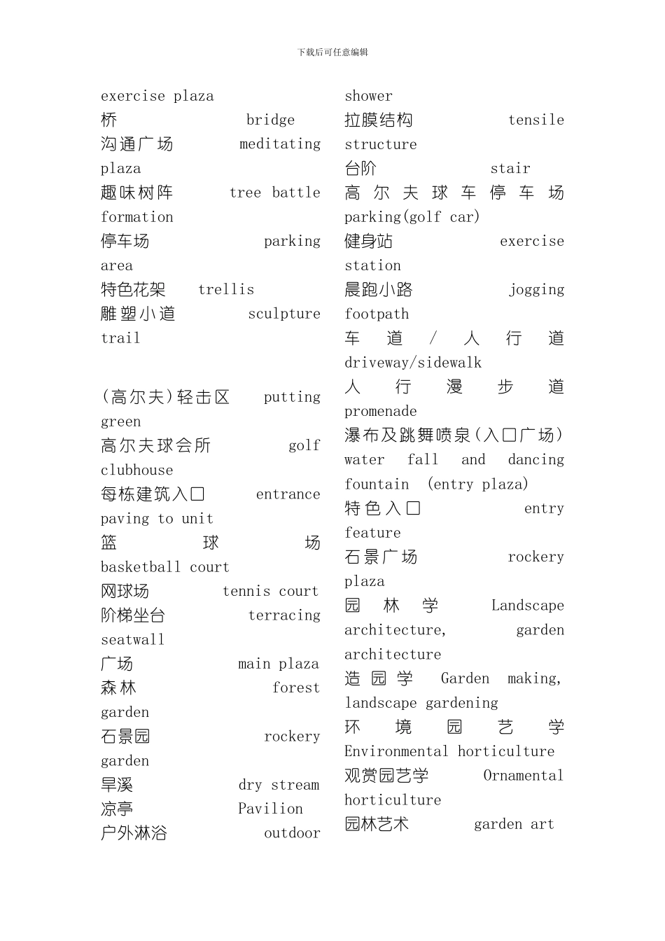 园林景观专业英语词汇大全精品建筑资料模板_第2页