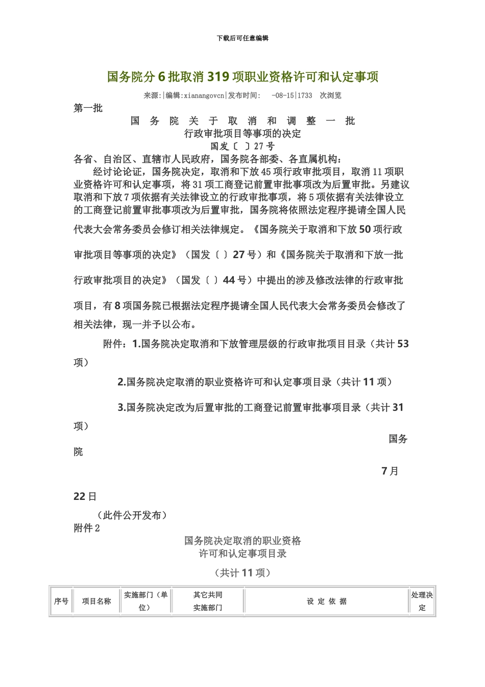 国务院分6批取消319项职业资格许可和认定事项_第2页