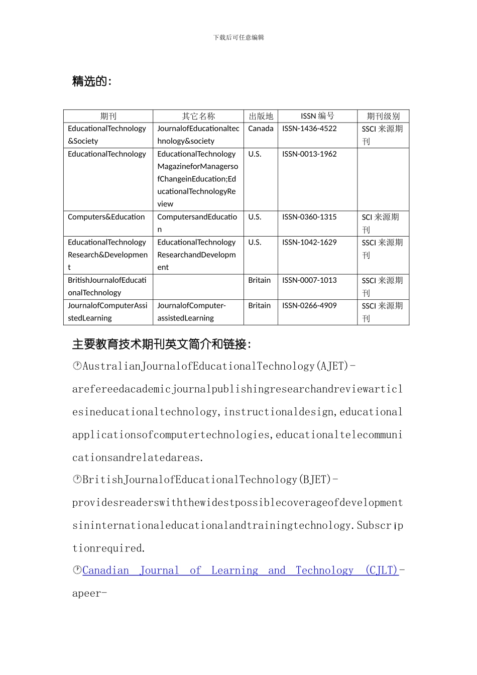 国外教育技术期刊列表整合版模板_第1页