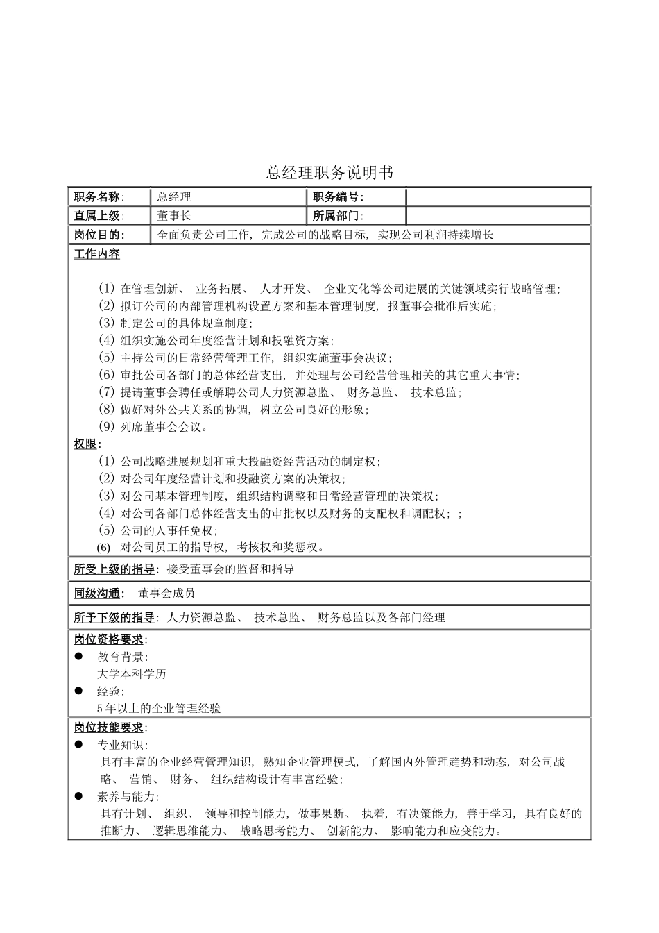国安创想公司总经理职务说明书_第2页