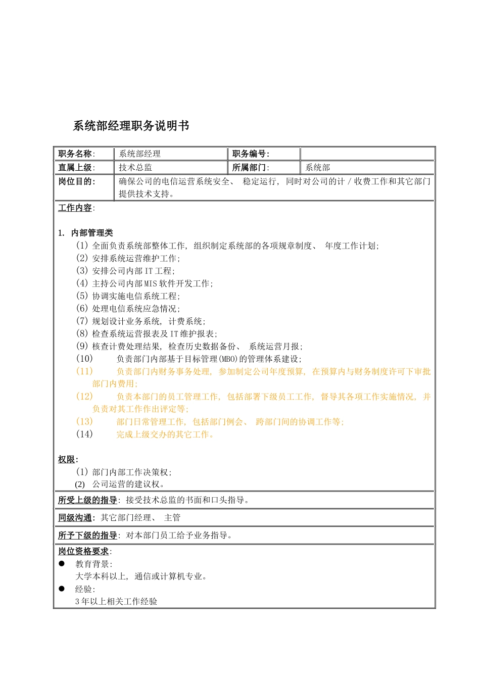 国安创想公司系统部经理职务说明书_第2页
