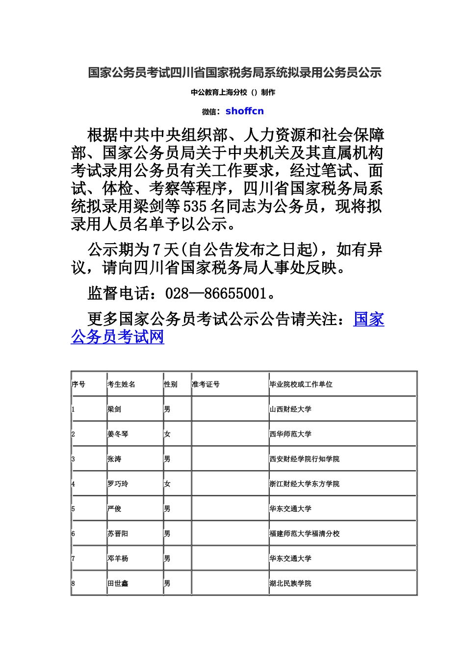 国家公务员考试四川省国家税务局系统拟录用公务员公示_第2页