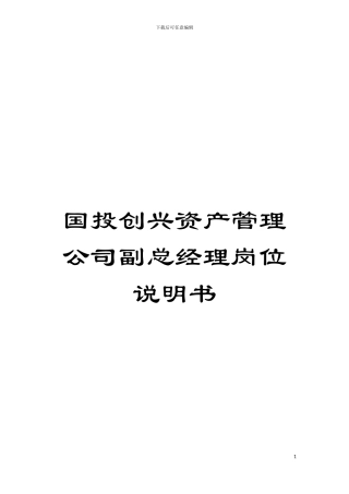 国投创兴资产管理公司副总经理岗位说明书