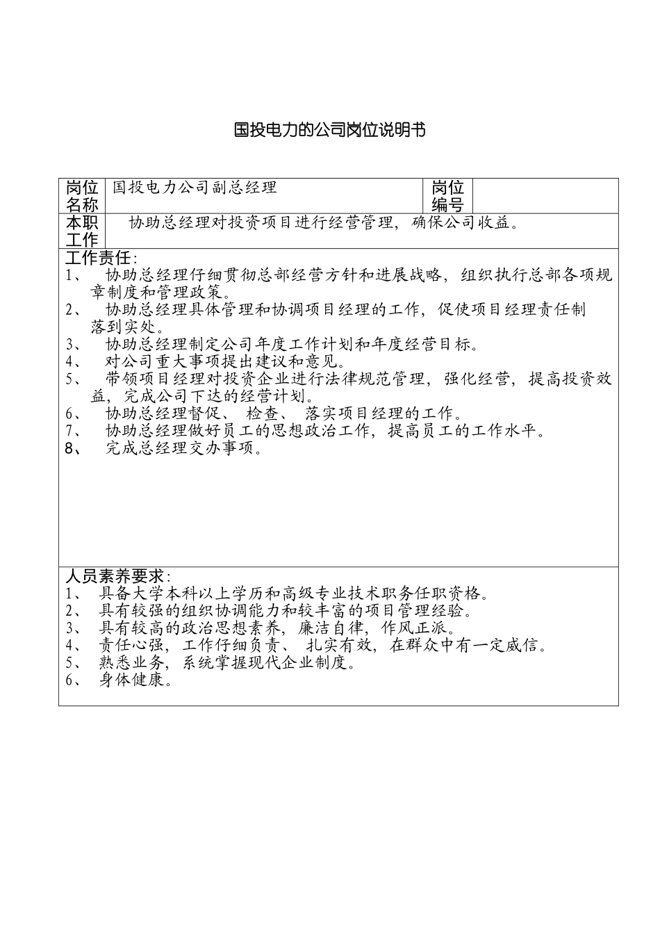 国投电力的公司岗位说明书_第2页
