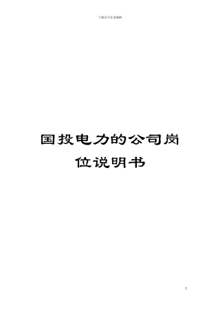 国投电力的公司岗位说明书