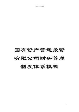 国有资产营运投资有限公司财务管理制度体系模板