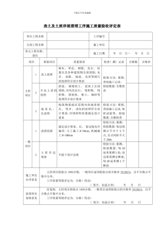 土方开挖单元工程质量评定表模板
