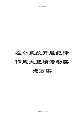在全系统开展纪律作风大整顿活动实施方案