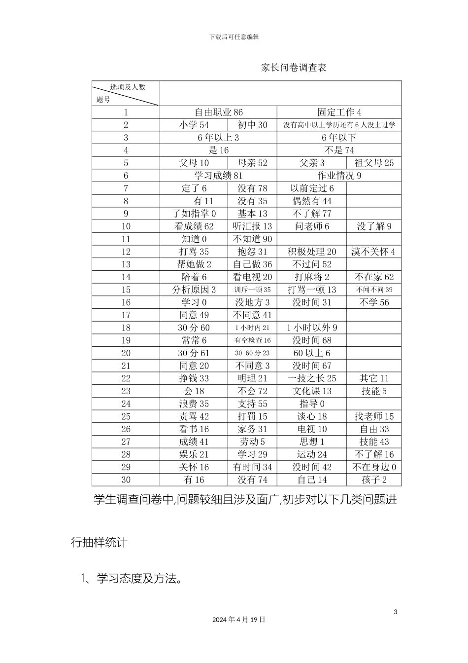 外来务工人员子女学习环境问卷调查报告_第3页