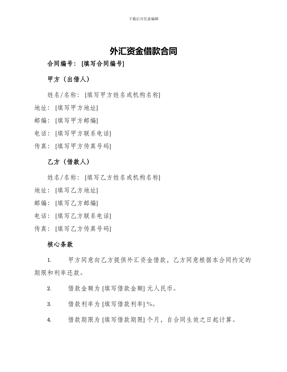 外汇资金借款合同_第1页