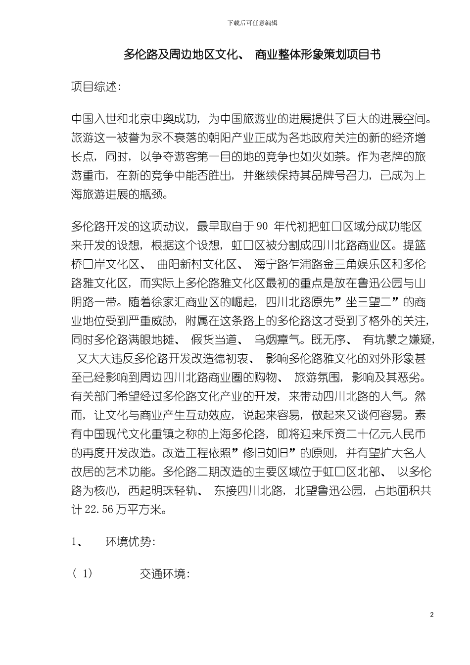 多伦路及周边地区文化商业整体形象策划项目书模板_第2页