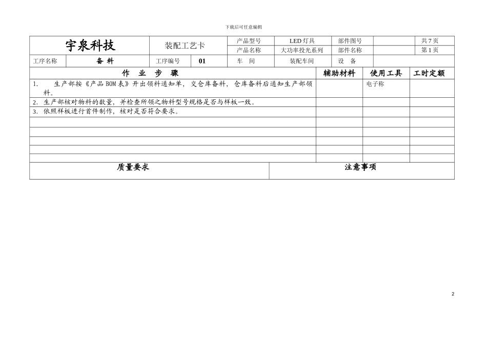 大功率投光灯装配工艺卡模板_第2页