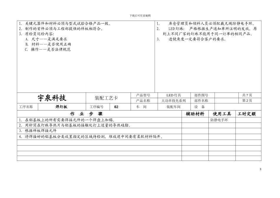 大功率投光灯装配工艺卡模板_第3页