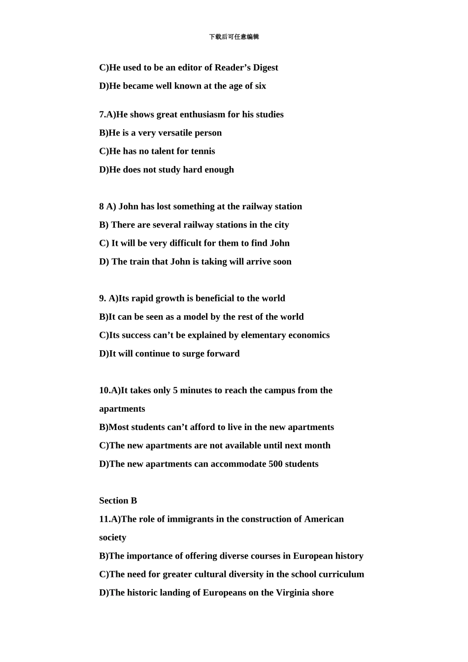 大学英语六级真题模拟含答案_第3页