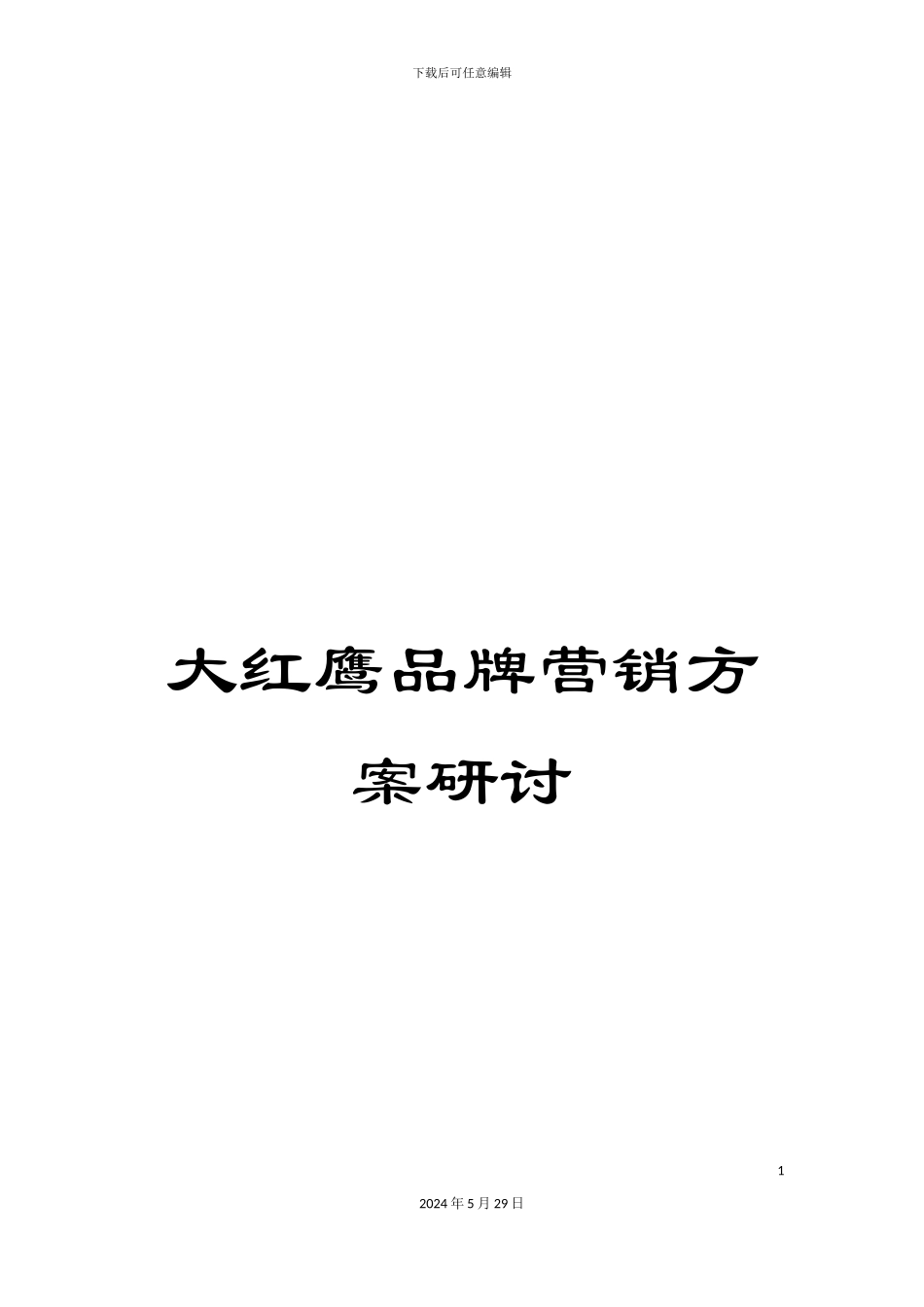 大红鹰品牌营销方案研讨_第1页