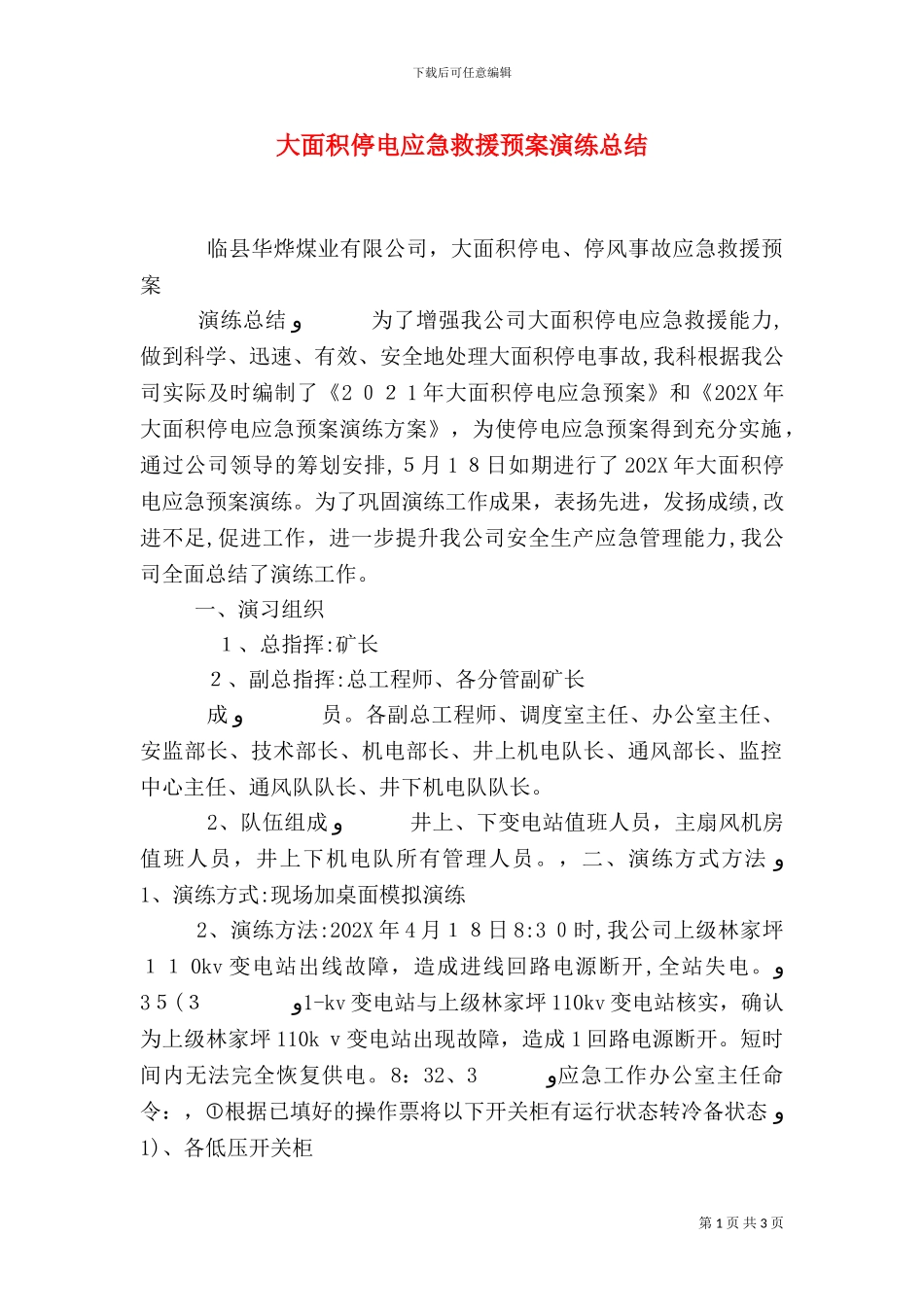 大面积停电应急救援预案演练总结_第1页