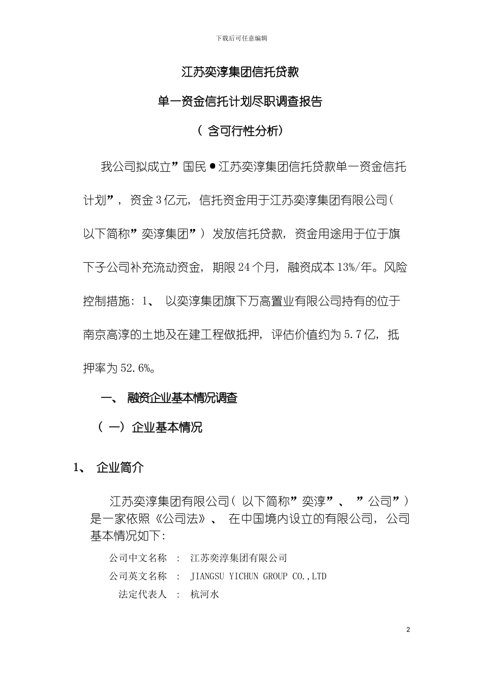 奕淳集团尽职调查报告模板_第2页