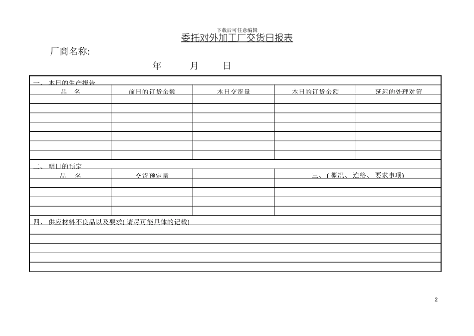 委托对外加工厂交货日报表模板_第2页