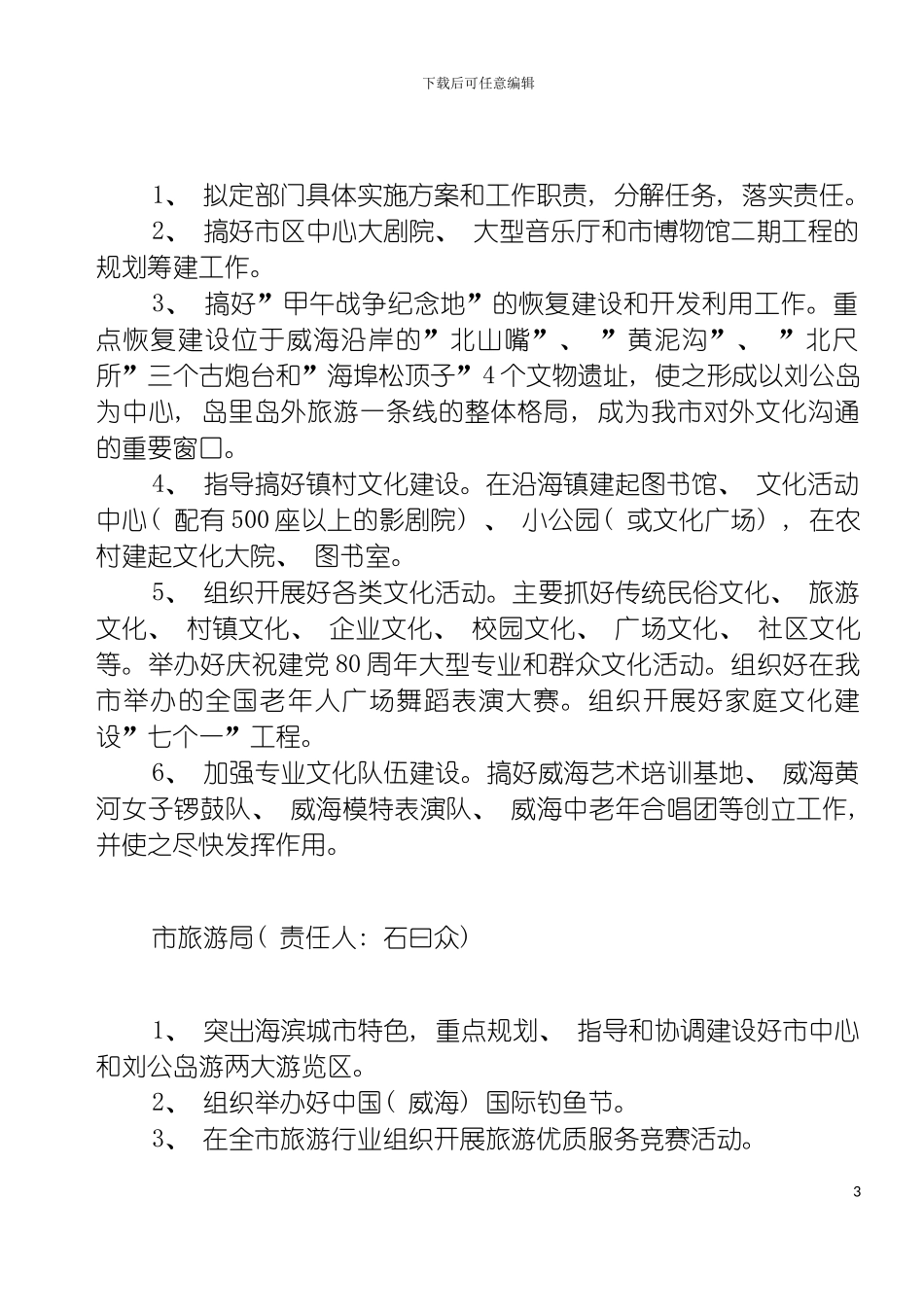 威海市千里海疆文化长廊建设部门职责模板_第3页