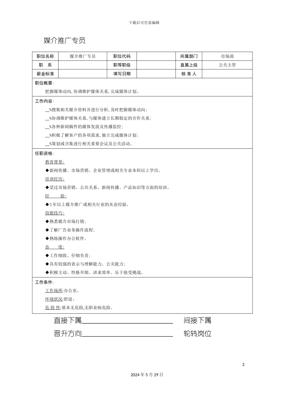媒介推广专员职位说明书_第2页