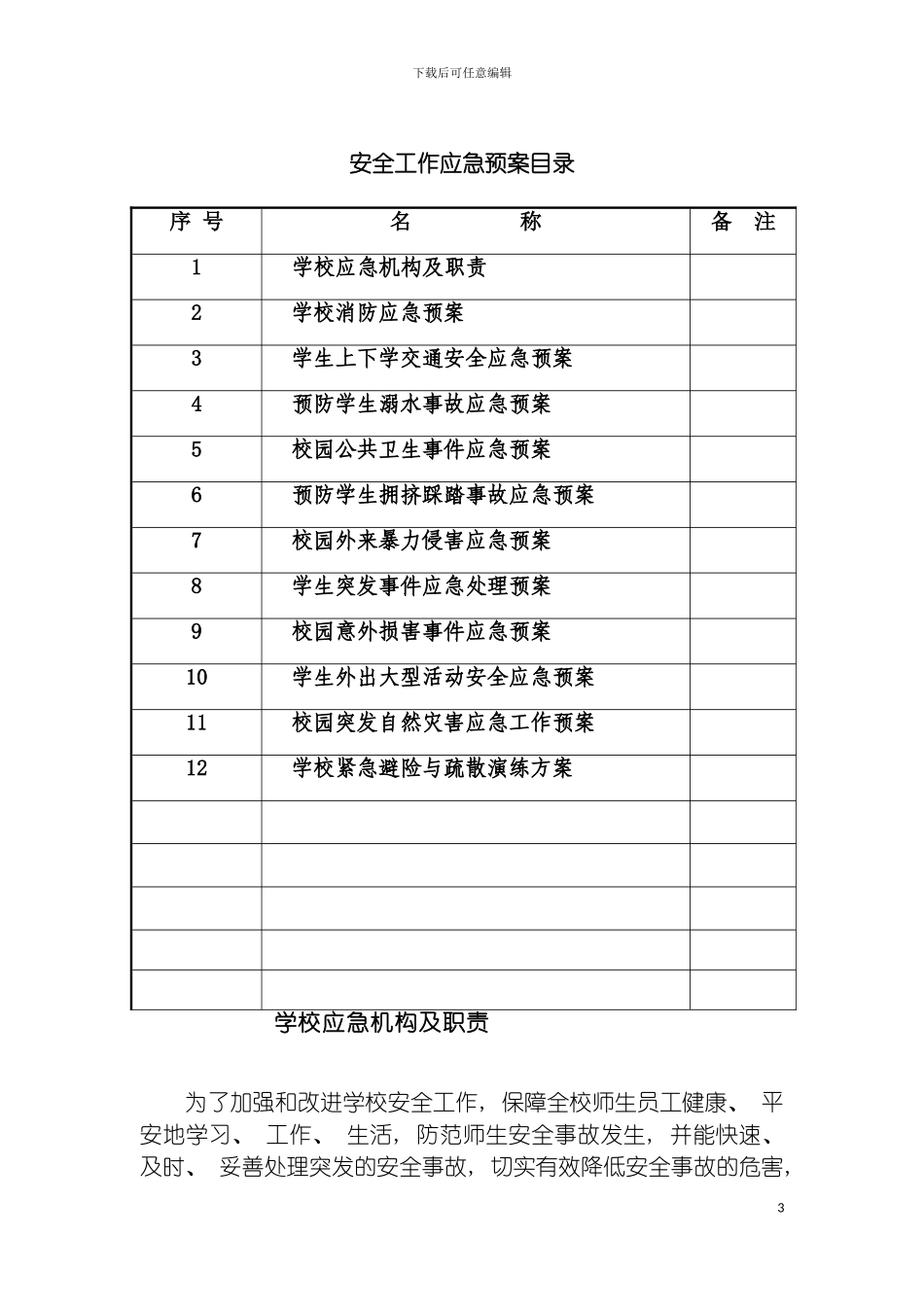 学校各种应急预案汇编修订模板_第3页