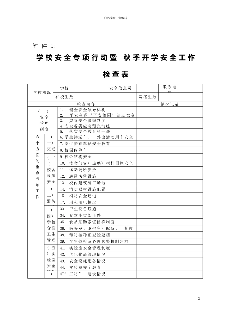 学校安全检查表格模板_第2页
