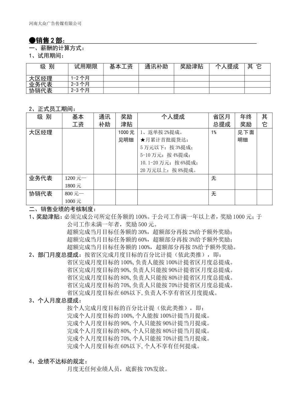 大众广告公司销售人员的薪酬与考核制度_第3页